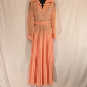 Vintage 70s collared mesh sleeved long dress